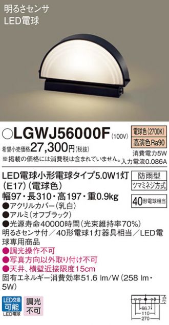 LGWJ56000F(パナソニック) 商品詳細 ～ 激安 電設資材販売 ネットバイ